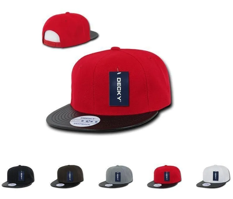 1 Dozen Decky 6 Panel Vinyl Flat Bill Snapback Baseball Cap Hats Wholesale Lots