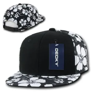 1 Dozen Decky Solid Black Panel Floral Hawaiian Cotton Snapback Hats Wholesale