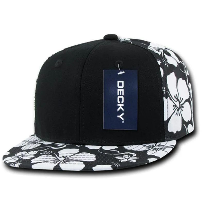 1 Dozen Decky Solid Black Panel Floral Hawaiian Cotton Snapback Hats Wholesale