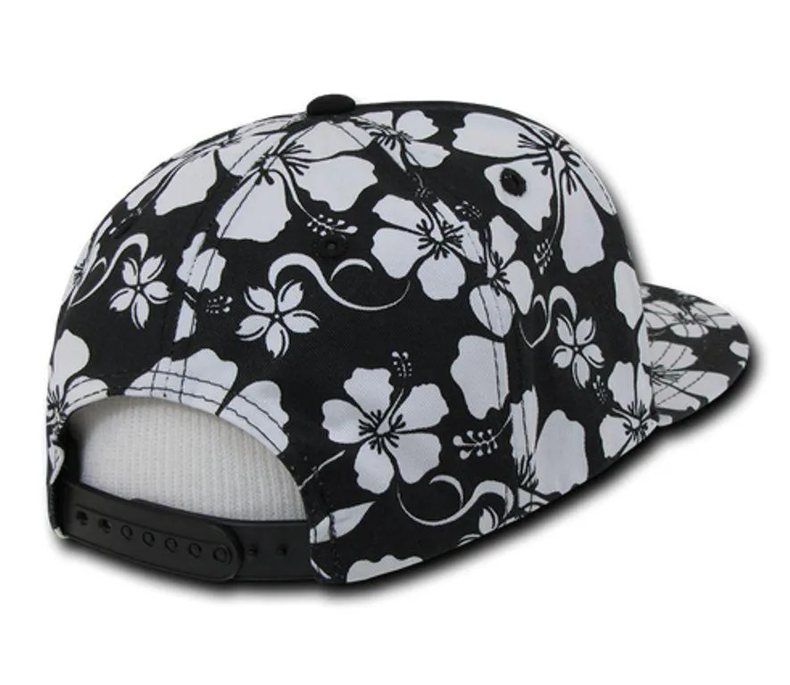 1 Dozen Decky Solid Black Panel Floral Hawaiian Cotton Snapback Hats Wholesale