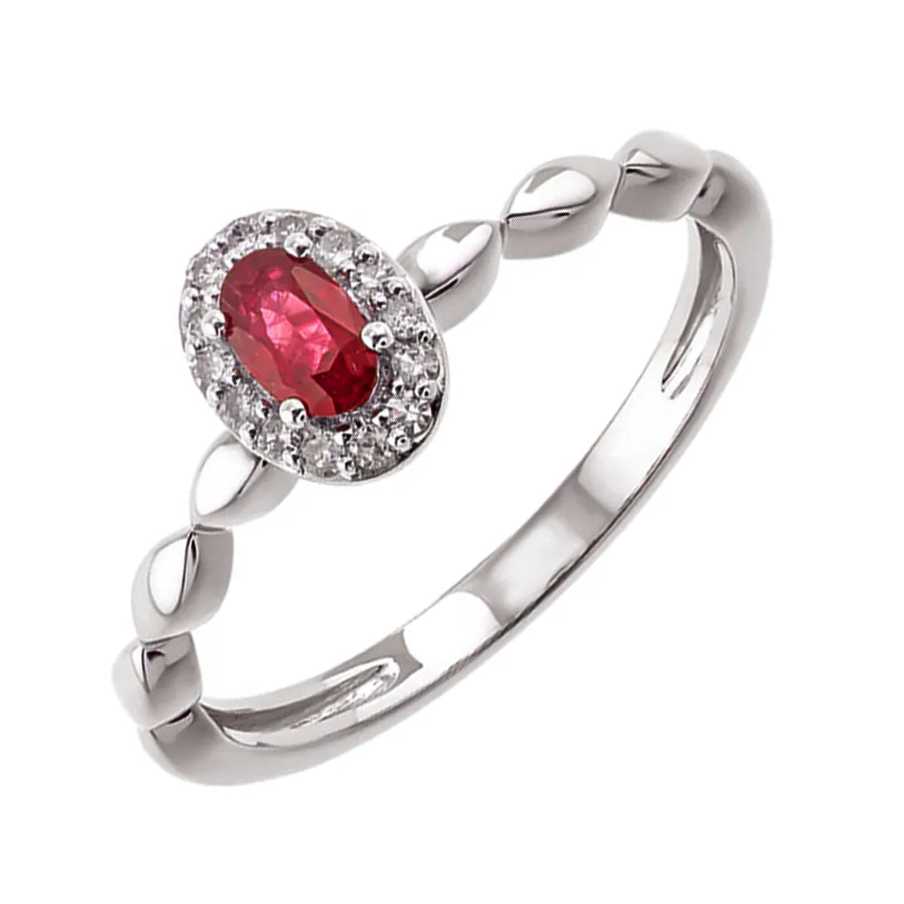 10KT WHITE GOLD DIAMOND (1/12CTW) & RUBY (1/3 CTW) RING