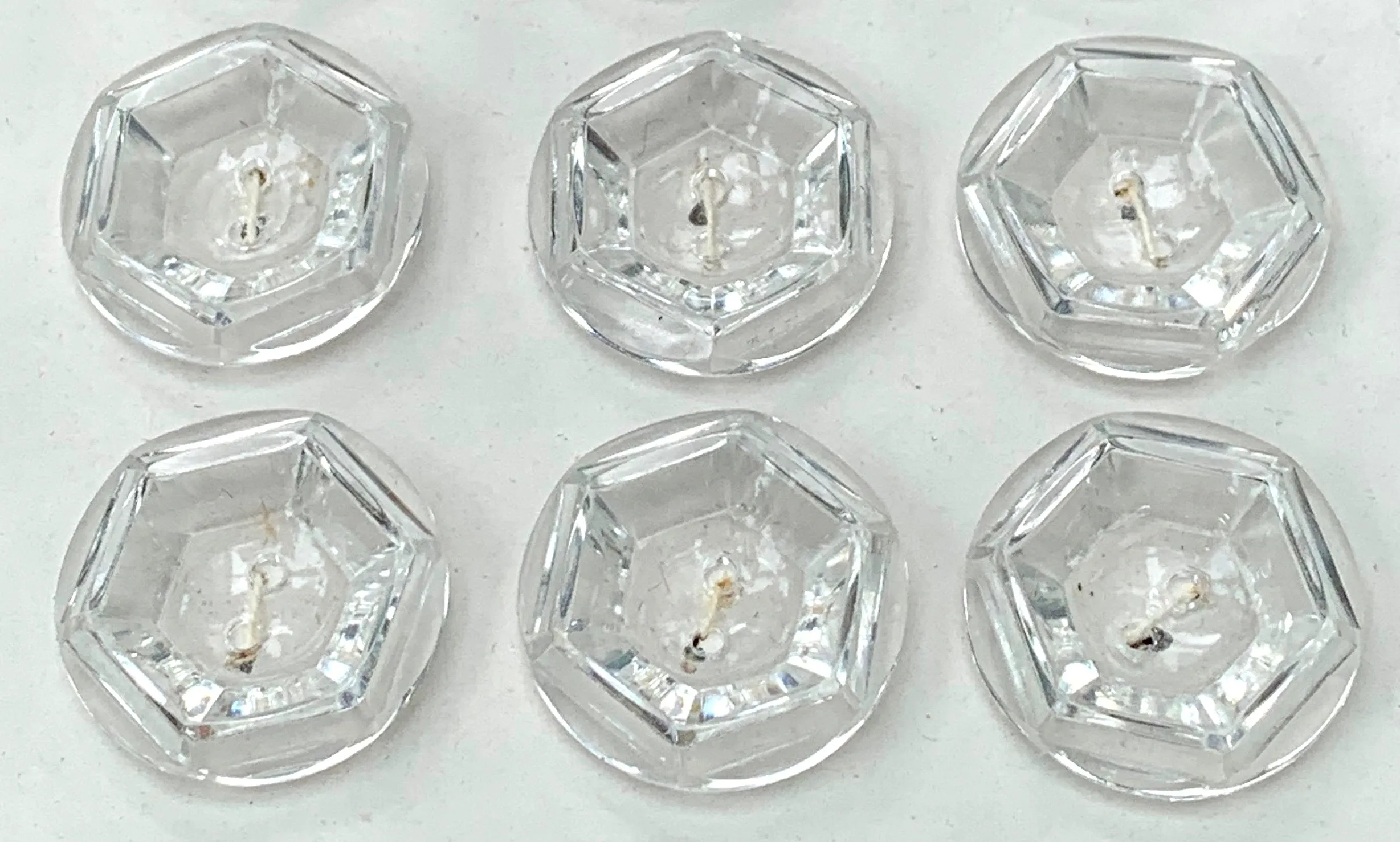 12 Clear Rounded Hexagon  Vintage Buttons - 2cm, 1.7cm or 1.5cm