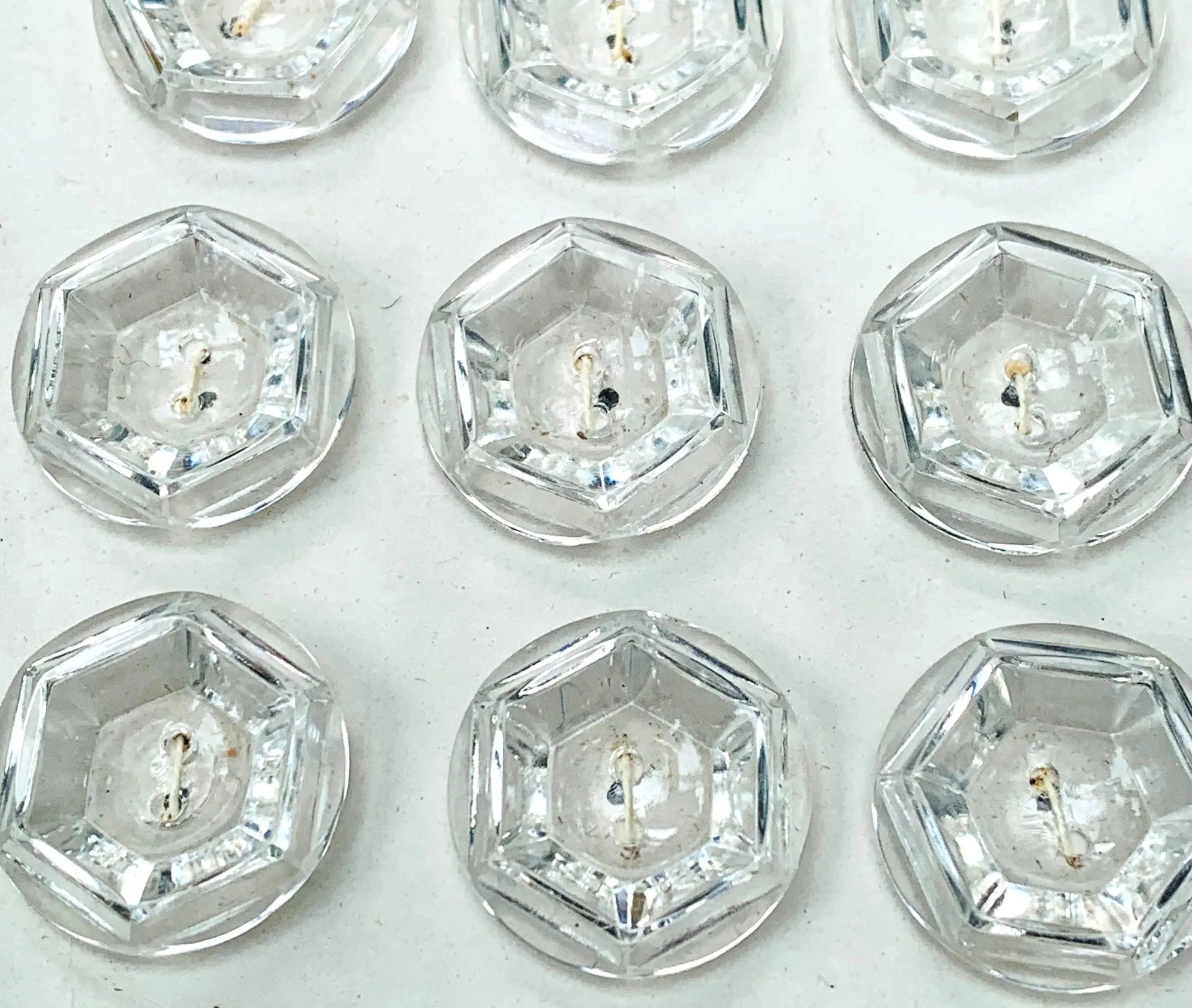 12 Clear Rounded Hexagon  Vintage Buttons - 2cm, 1.7cm or 1.5cm