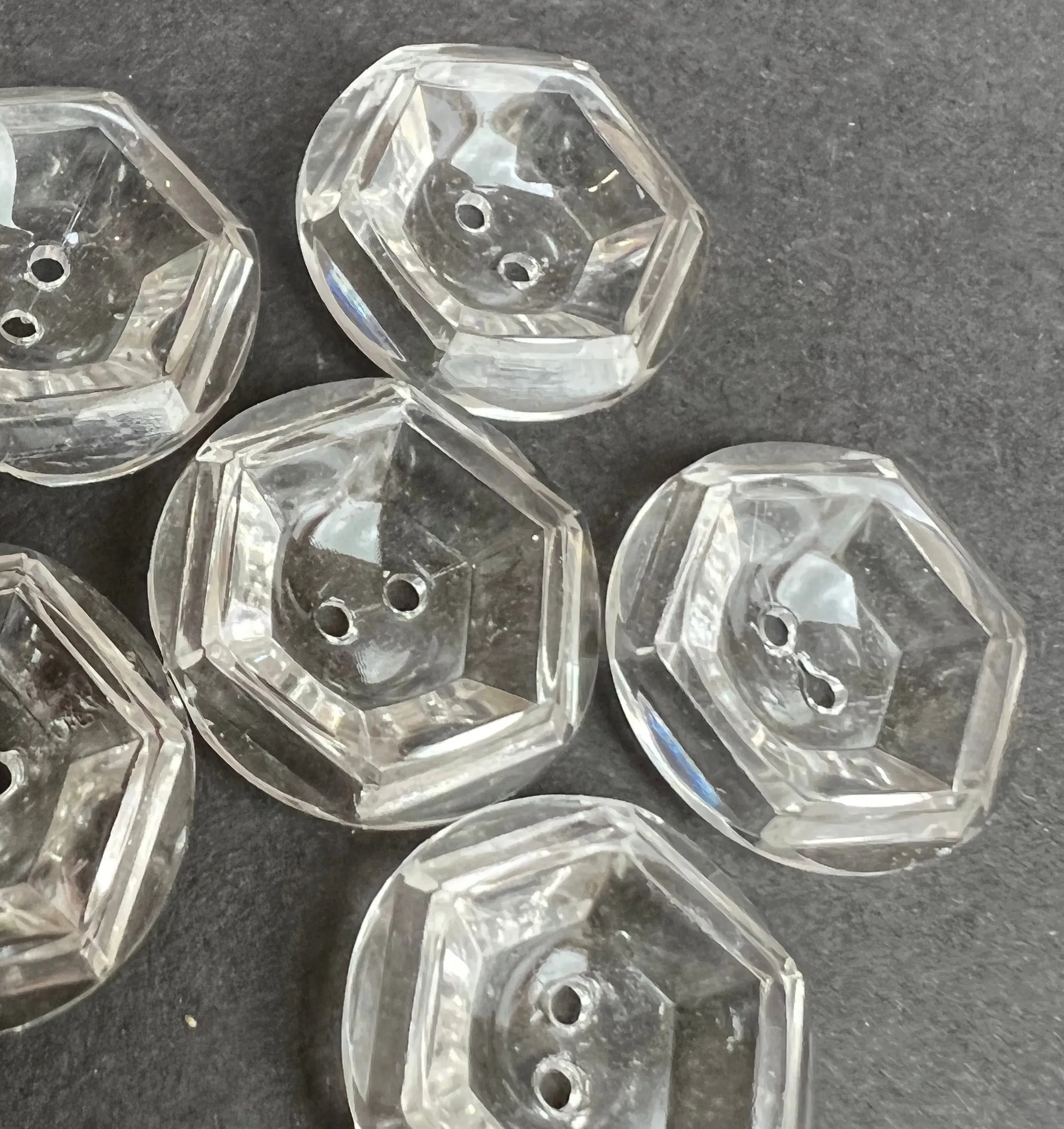 12 Clear Rounded Hexagon  Vintage Buttons - 2cm, 1.7cm or 1.5cm