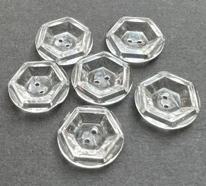 12 Clear Rounded Hexagon  Vintage Buttons - 2cm, 1.7cm or 1.5cm