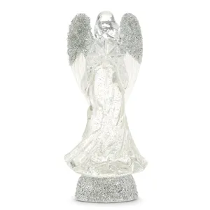 13" Lighted Angel with Silver Swirling Glitter Water Globe