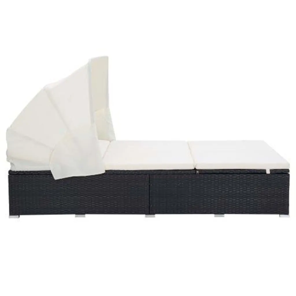 2-Person Sunbed with Cushion Poly Rattan Black