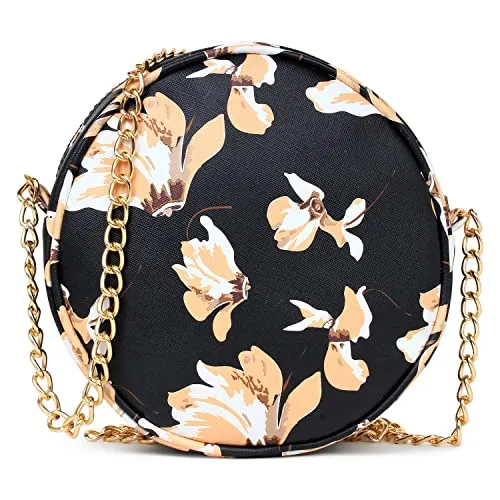 ADISA Women Girls Floral Print Round Sling Bag (Yellow)