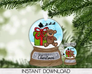 Baby's First Christmas Snow Globe Ornament PNG Design, Sublimation Design Download