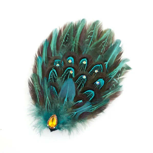 Blue Feather Adjustable Removable Hairband with Rhinestones