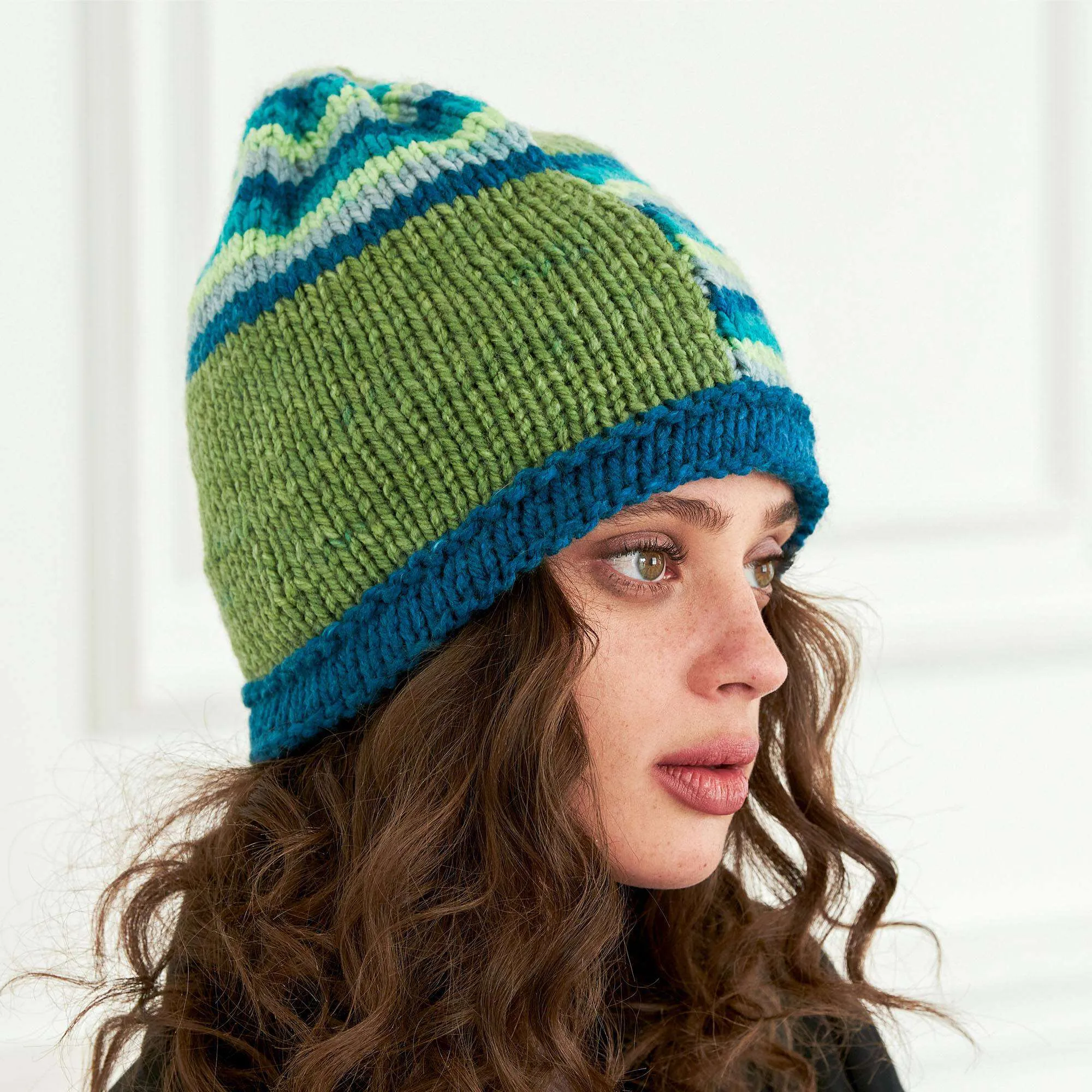 Caron Easy Striped & Blocked Knit Hat