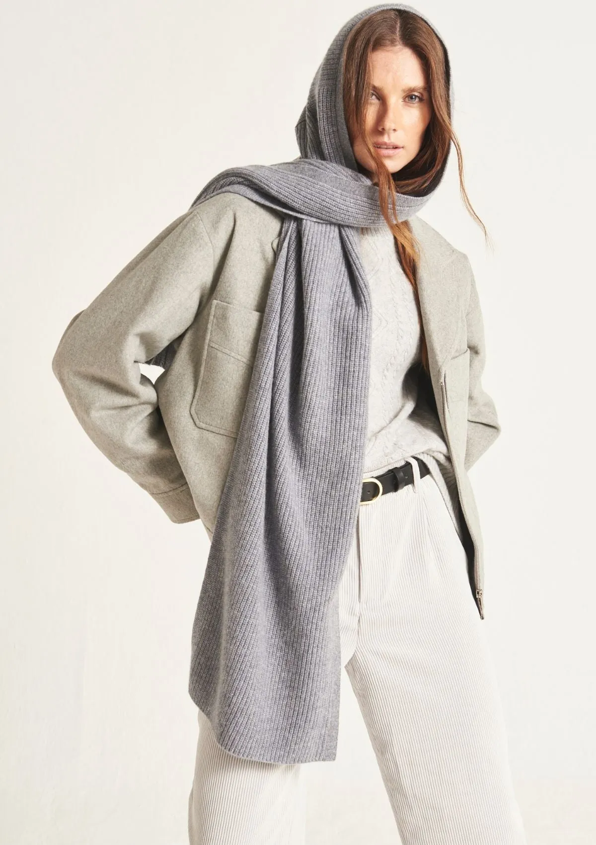 Cashmere Hooded Scarf in Monument Grey