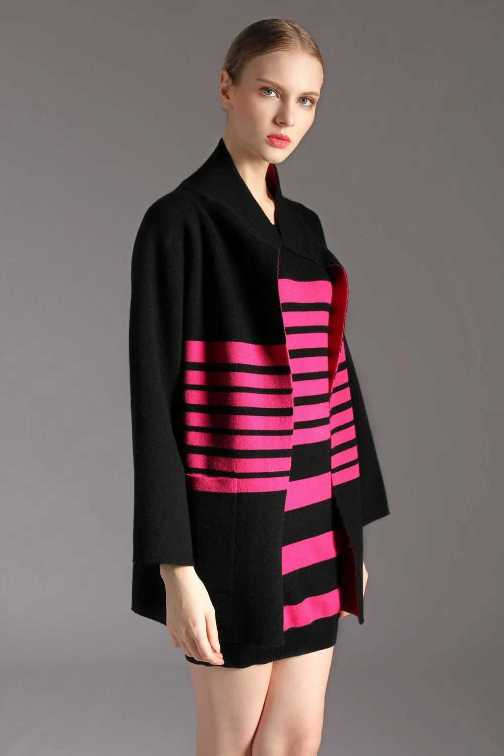 Cashmere stripe reversible coat