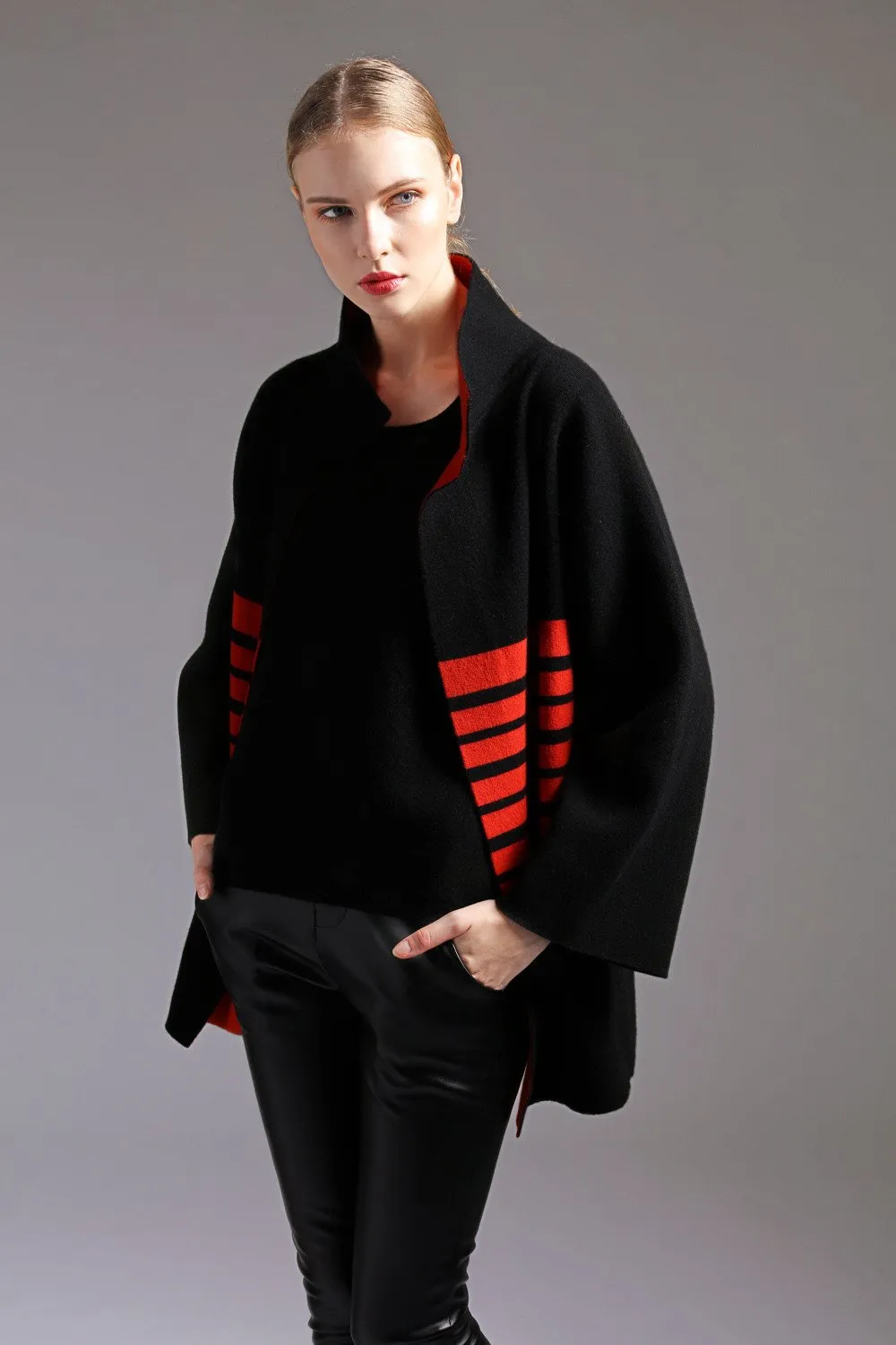 Cashmere stripe reversible coat