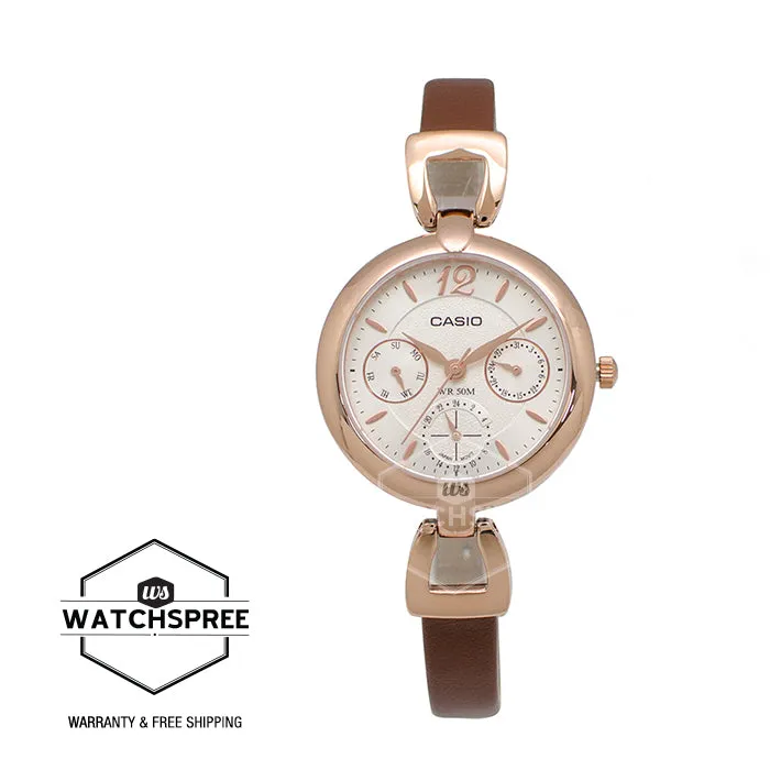 Casio Ladies' Standard Analog Brown Leather Strap Watch LTPE401PL-7A LTP-E401PL-7A