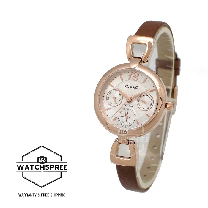 Casio Ladies' Standard Analog Brown Leather Strap Watch LTPE401PL-7A LTP-E401PL-7A