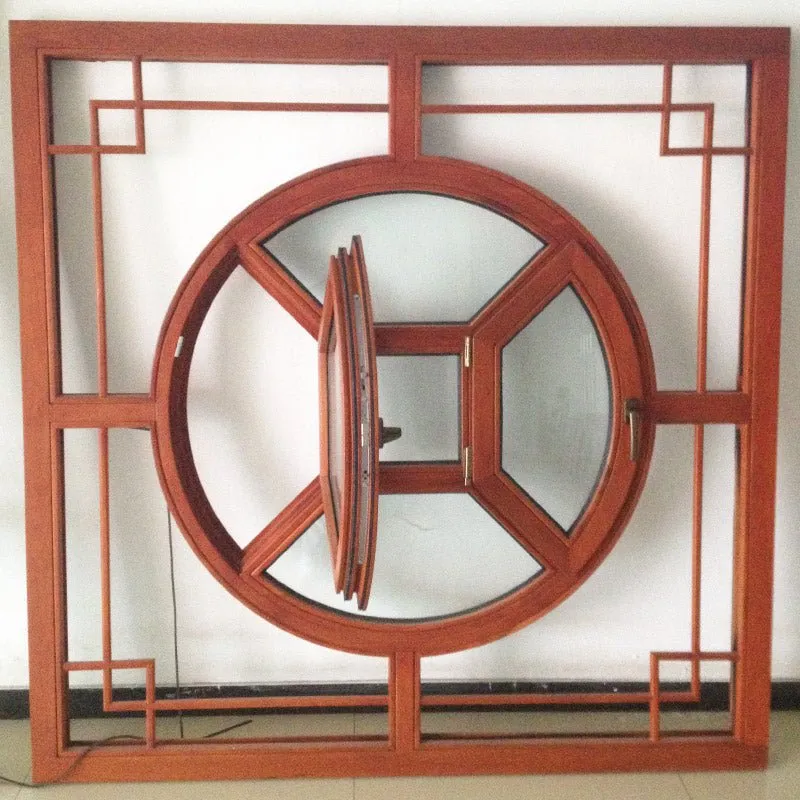 Chines Style Arched-Top-Solid Wood-Casement Window