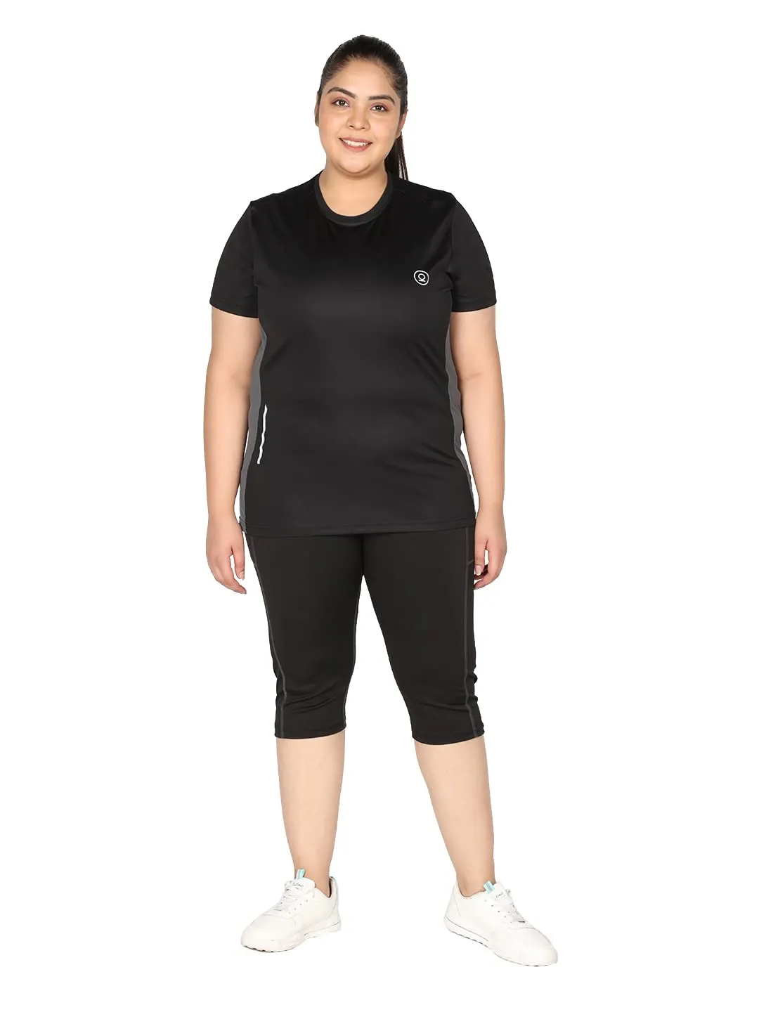 CHKOKKO Women's Plus Size Round Neck Dry Fit Gym Sports T-Shirt Black 4XL