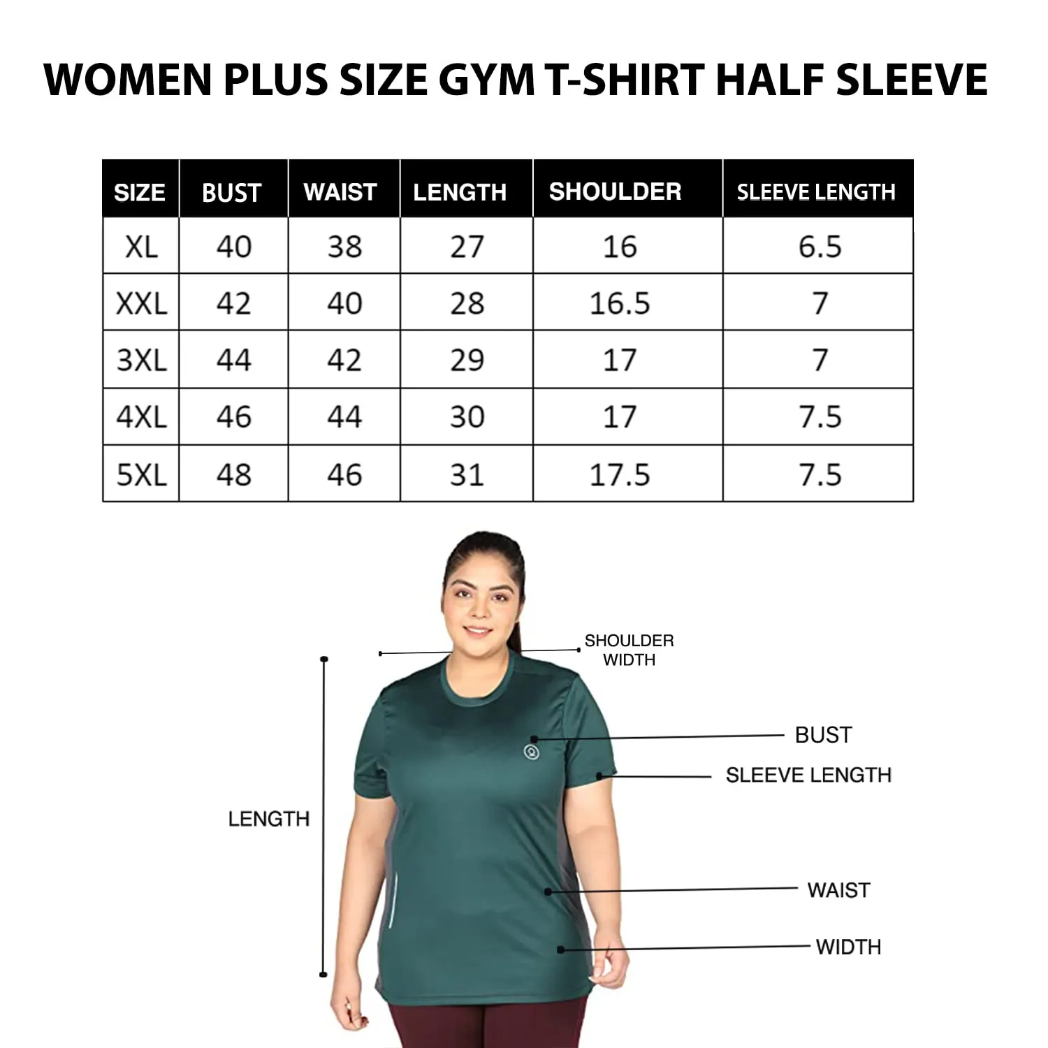 CHKOKKO Women's Plus Size Round Neck Dry Fit Gym Sports T-Shirt Black 4XL