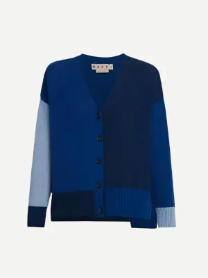 Colour Block Cashmere Cardigan in Ocean