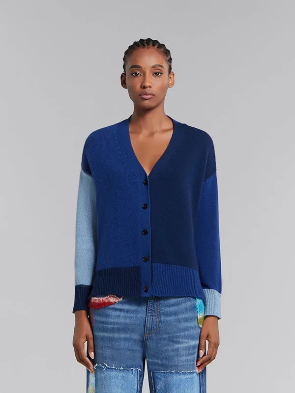 Colour Block Cashmere Cardigan in Ocean