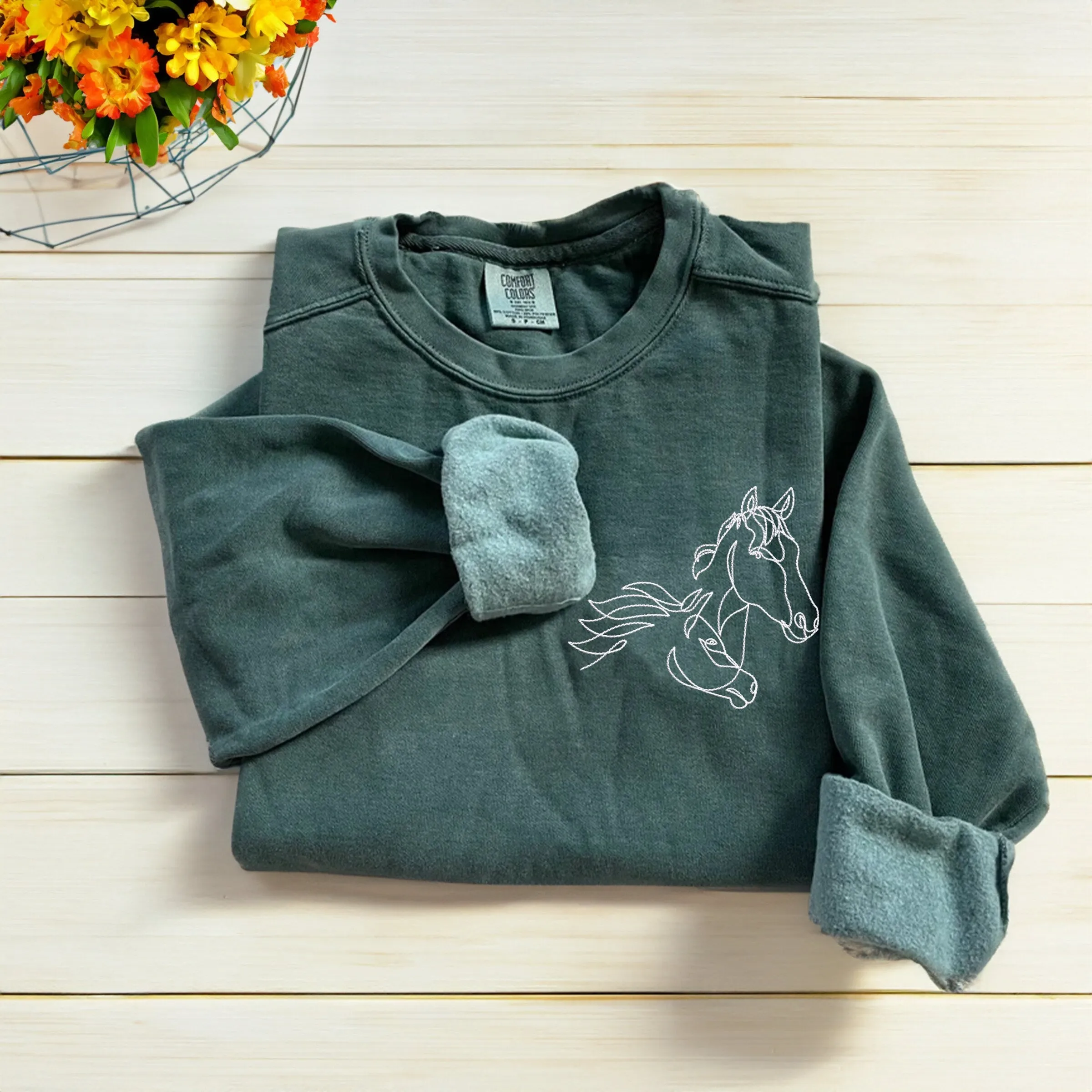 Comfort Color® Custom Embroidered Horse Sweatshirt from Photo