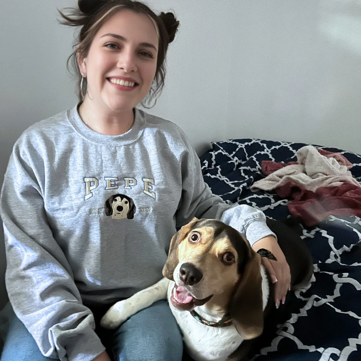 Custom Pet Embroidery Hoodie, Sweatshirt with Your Pet's Portrait Photo, Unique Gift for Pet Lovers