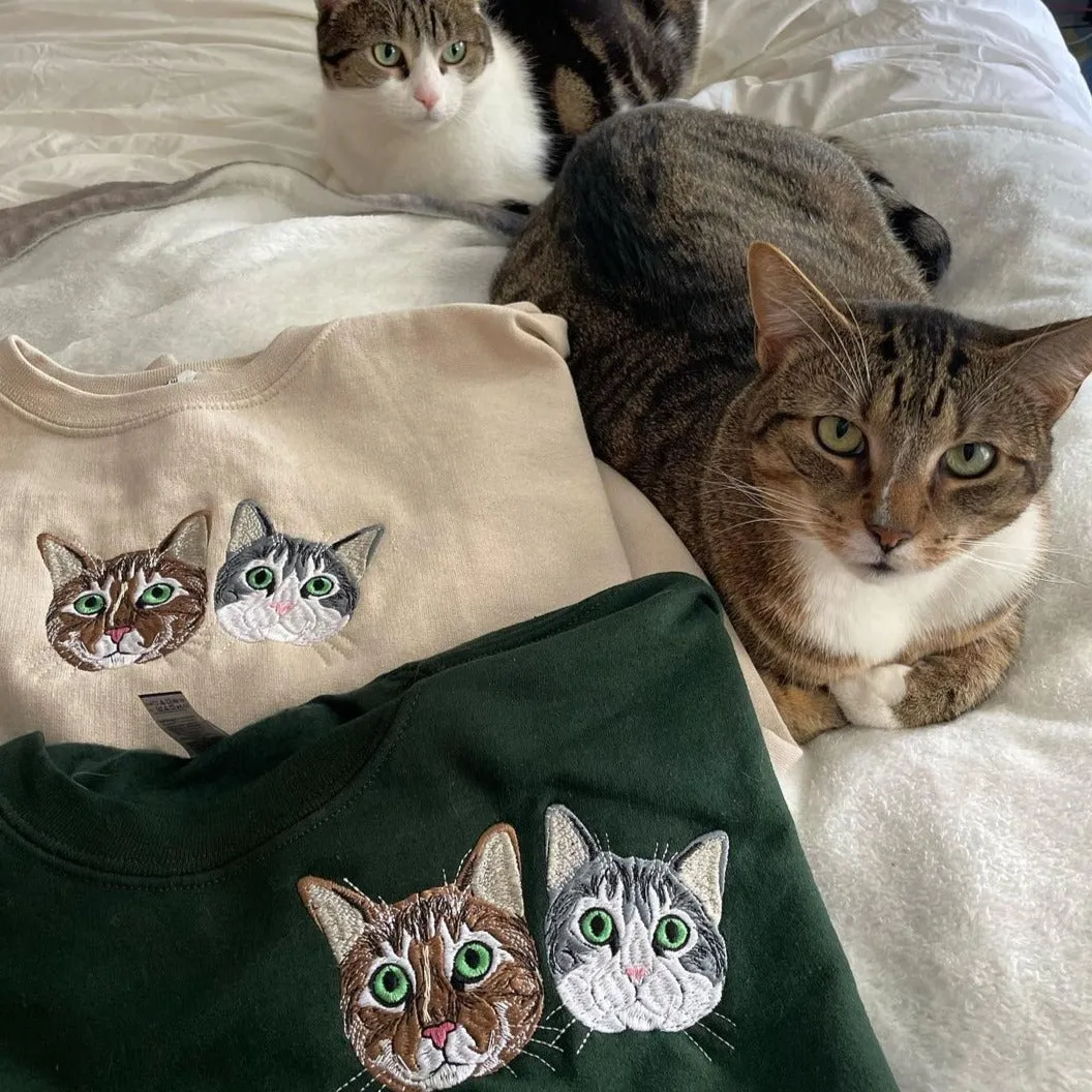 Custom Pet Embroidery Hoodie, Sweatshirt with Your Pet's Portrait Photo, Unique Gift for Pet Lovers