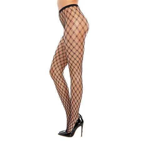 Double Knitted Fence Net Pantyhose Black O/S