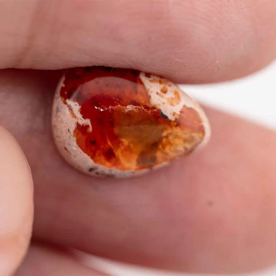 Drop-shaped Mexican Fire Opal With One Crack On The Surface