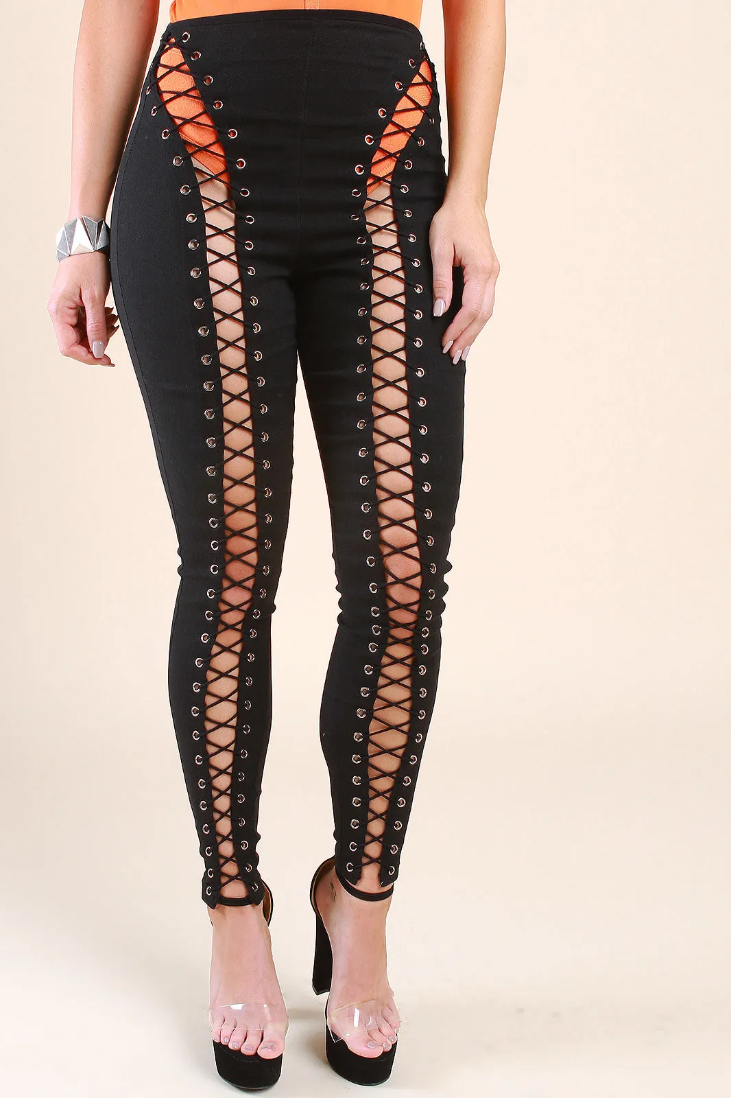 Eyelet Corset Front Lace-Up Pants