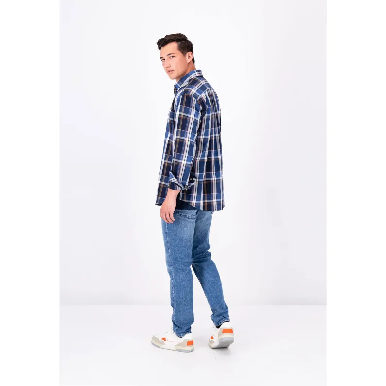 Fynch-Hatton Supersoft Cotton Checked Shirt 13087020 Navy