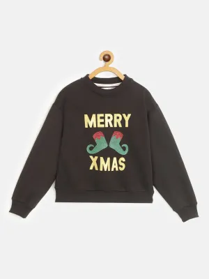 Girls Black Merry Xmas Print Sweatshirt