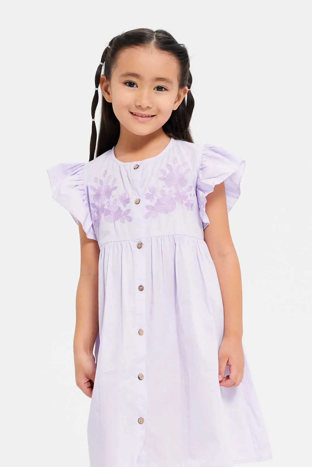 Girls Lilac Flared Sleeves Dress