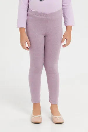 Girls Lilac Solid Sweater Knit Leggings