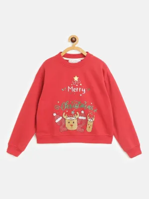 Girls Red Merry Christmas Print Sweatshirt