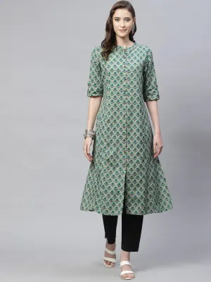 Green Cotton Flex Kurta