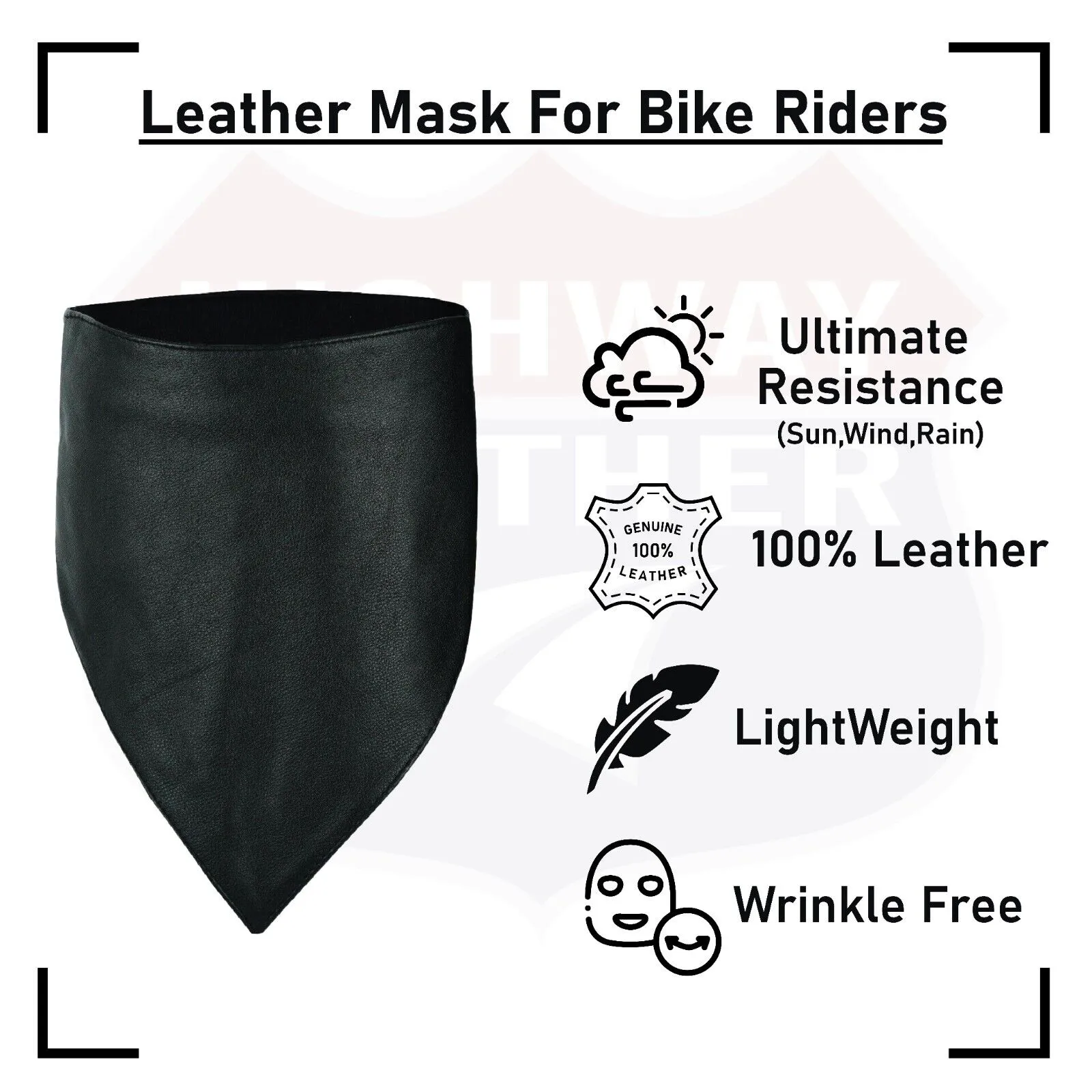 HIGHWAY LEATHER Facemask Motorcycle Leather Half Face Mask 100% Natural Buffalo Leather Bandana Face Mask - Protection from UV, Cold, Dust, Wind