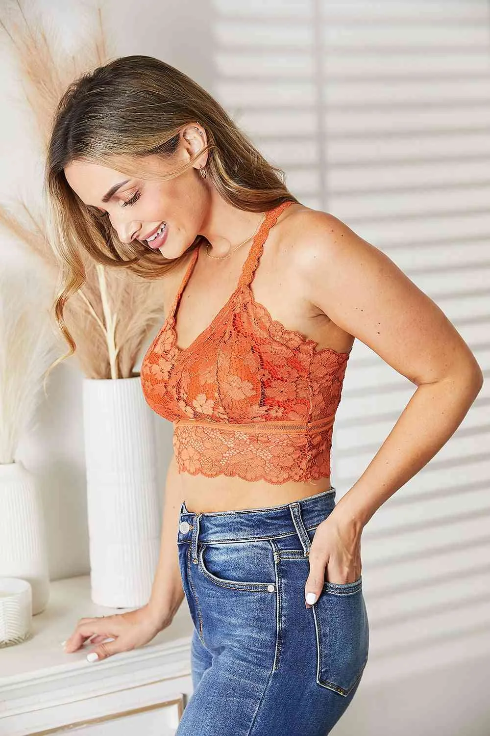 Juliette Crisscross Lace Bralette in Rust