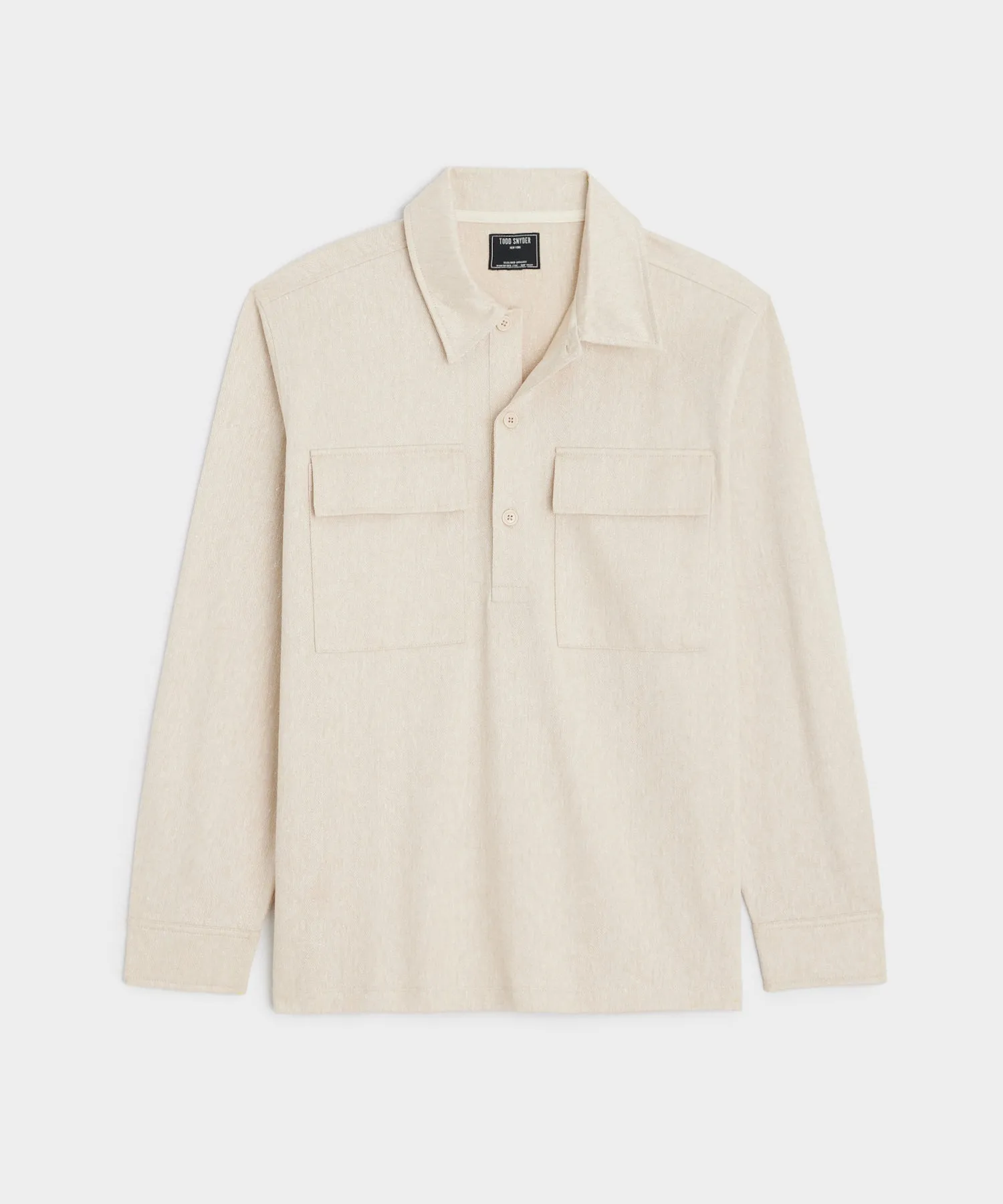 Linen Cotton Herringbone Shirt in Desert Beige