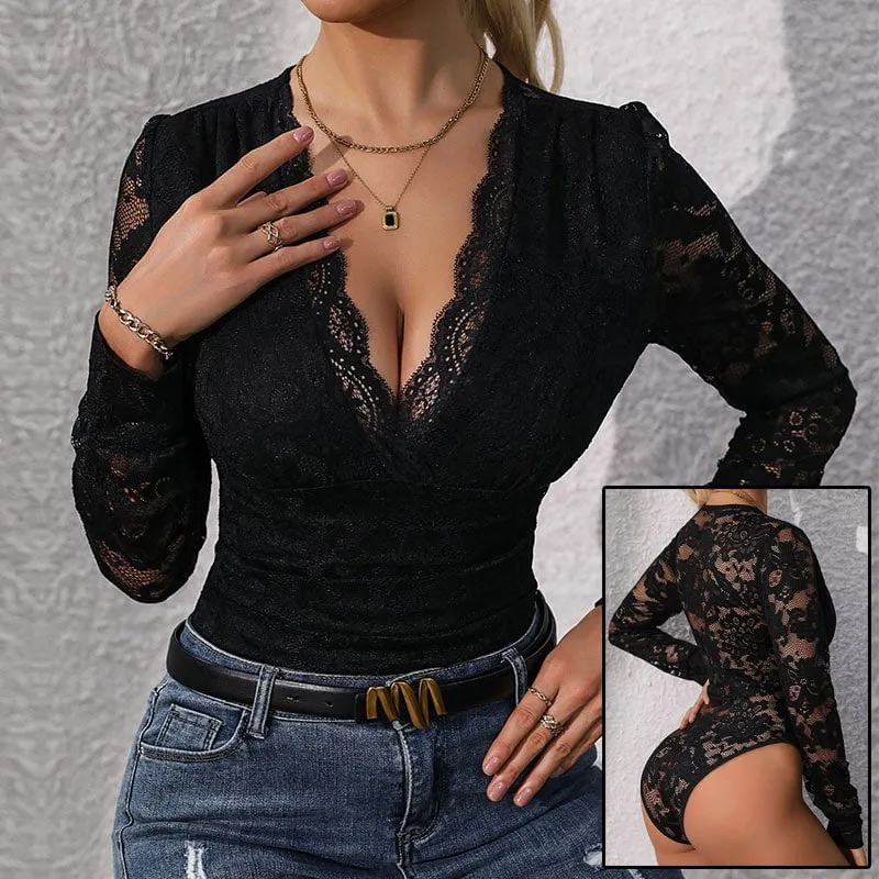 LovelyRLovely Women's Lace Up Long Sleeve Bodysuit