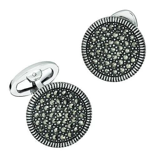 Marcasite Pave Round Sterling Cufflinks