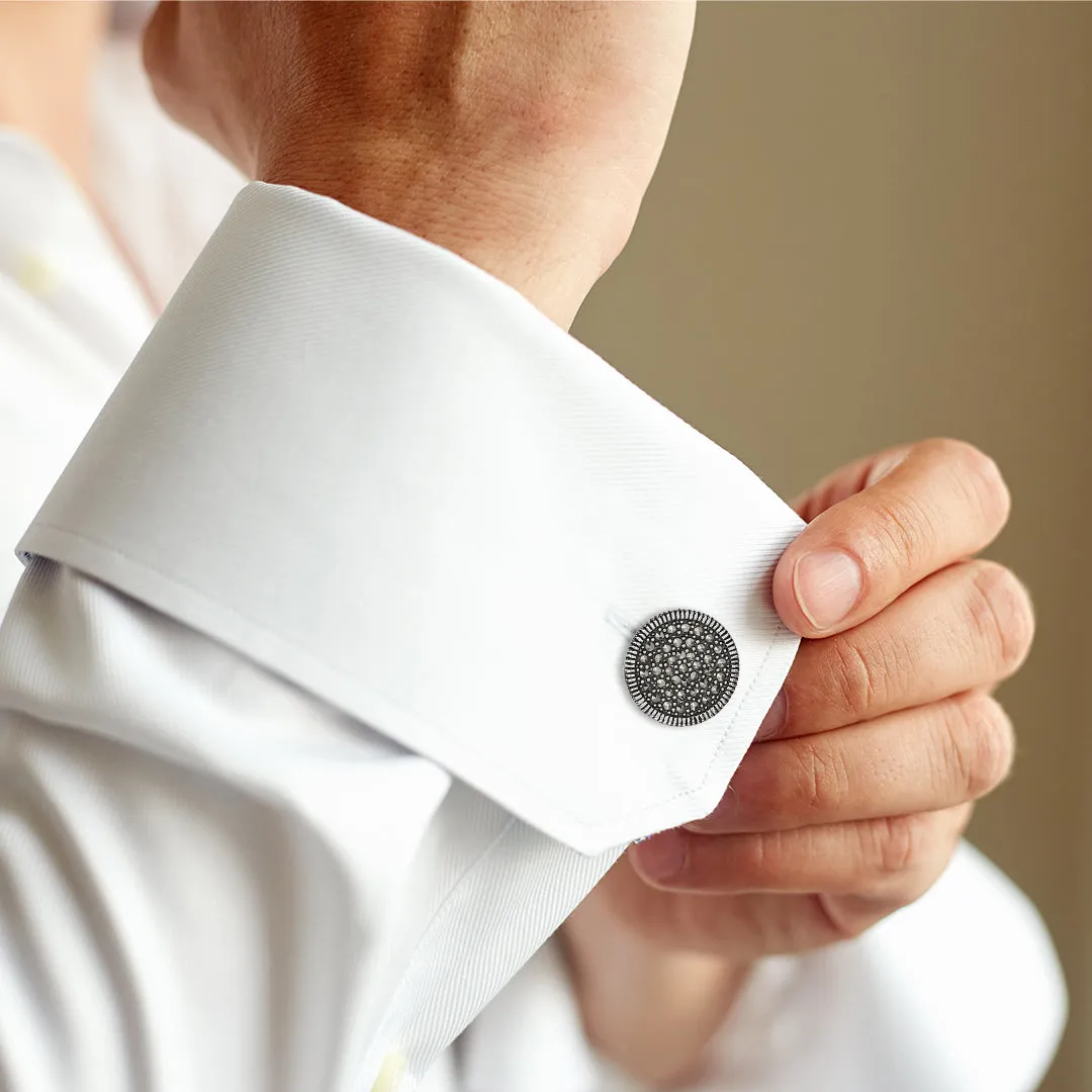 Marcasite Pave Round Sterling Cufflinks