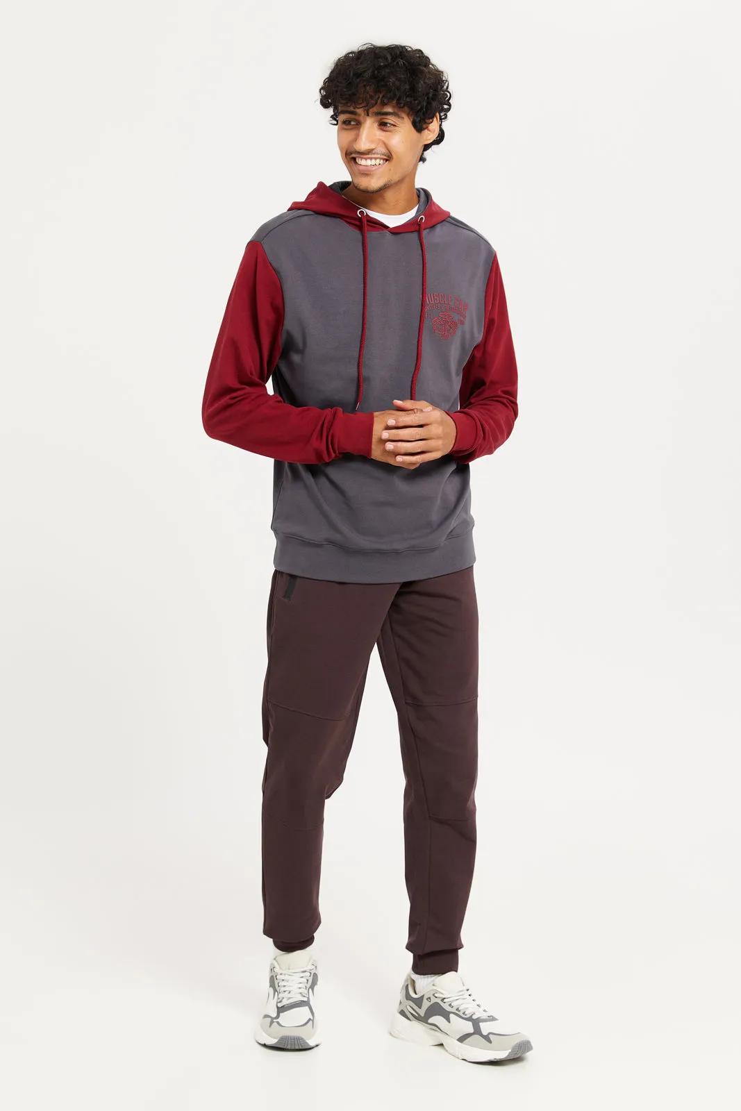 Men Grey And Burgundy Sweatshirt