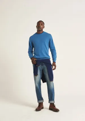 Mens Cashmere Crew Neck Sweater in Marina Blue