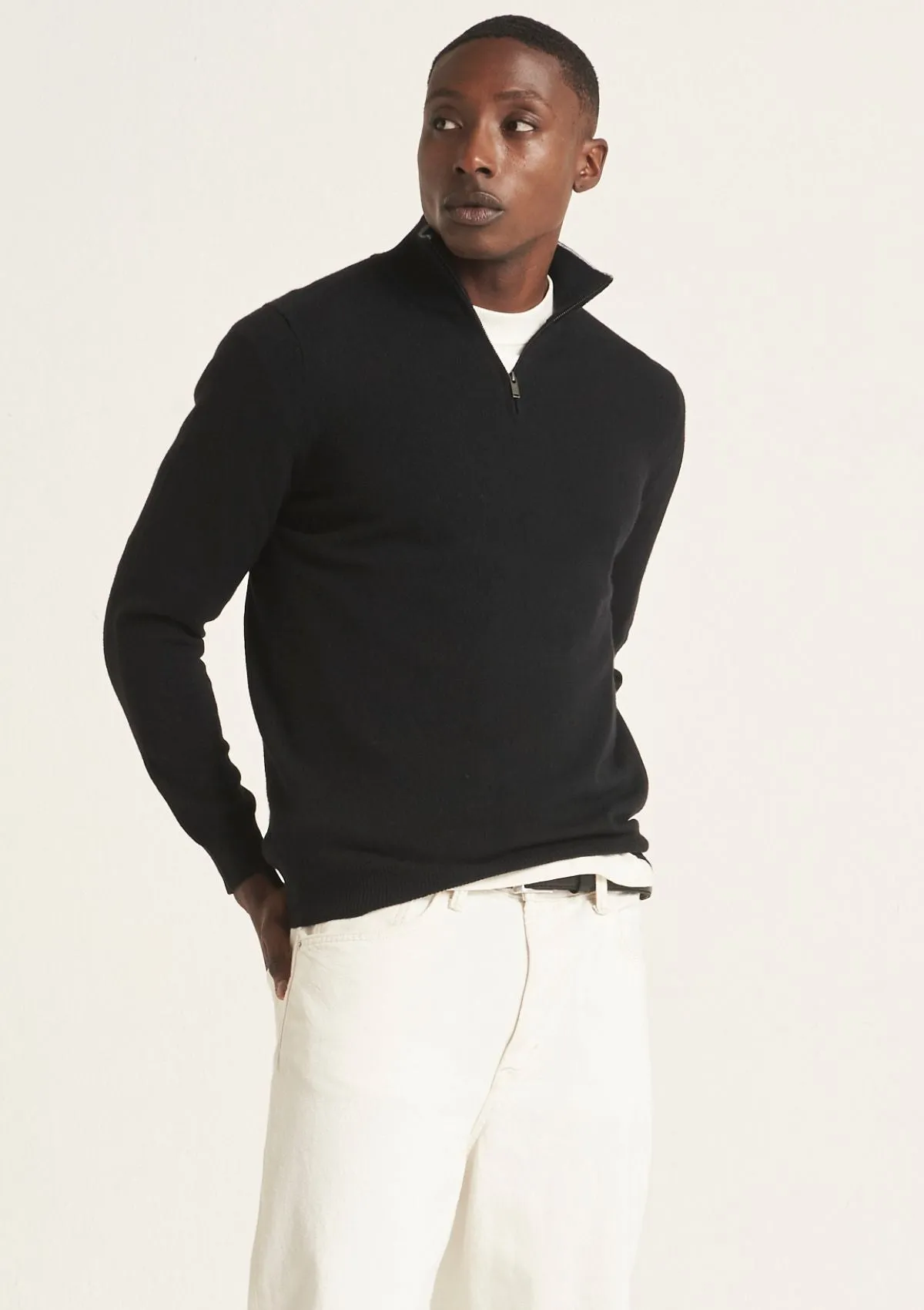 Mens Cashmere Half Zip Sweater in Black