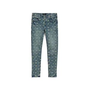 Monogram Jacquard Jeans (Mid Indigo) - P001-MJMI324