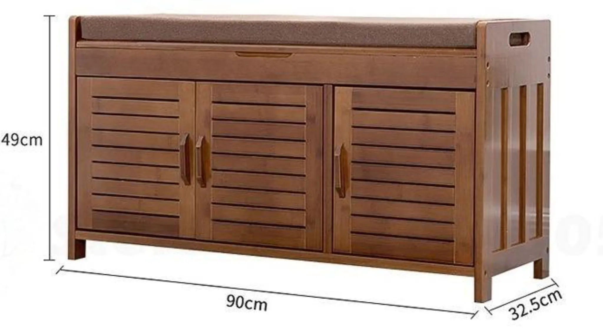 Natural Bamboo Wood 3 Door Shoe Rack Cabinet with Seat