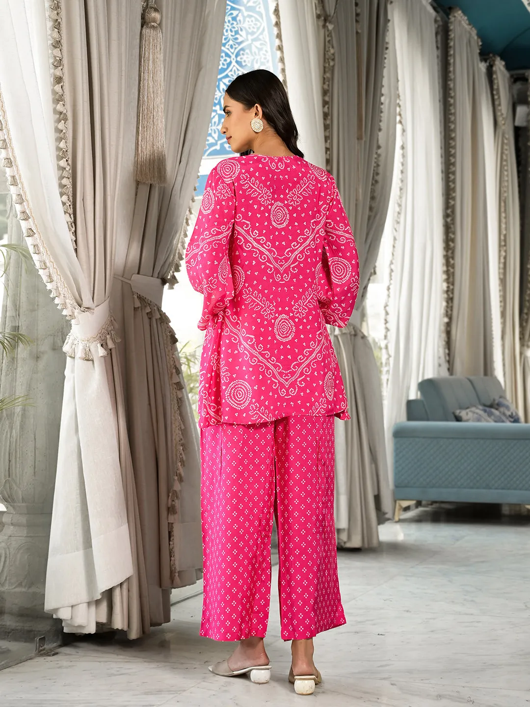 Pink Digital Print Gota Work Pure Muslin Co-Ord Set