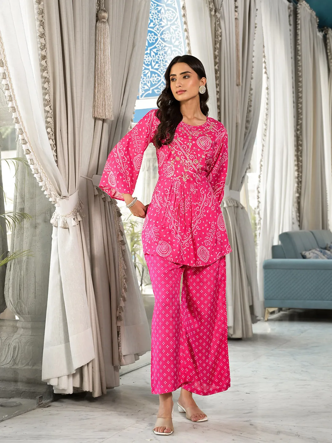 Pink Digital Print Gota Work Pure Muslin Co-Ord Set